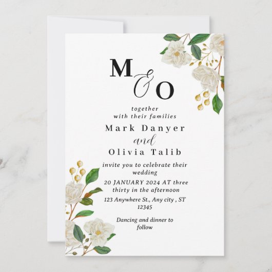 Floral Wedding Invitation Custom Roos Design Kaart (Voorkant)