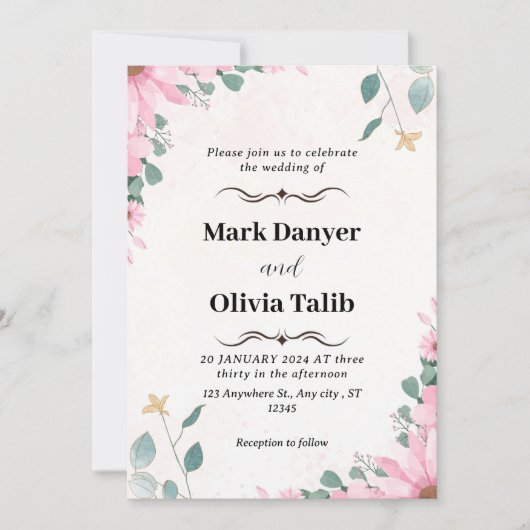 Floral Wedding Invitation Custom Roos Design Kaart (Voorkant)