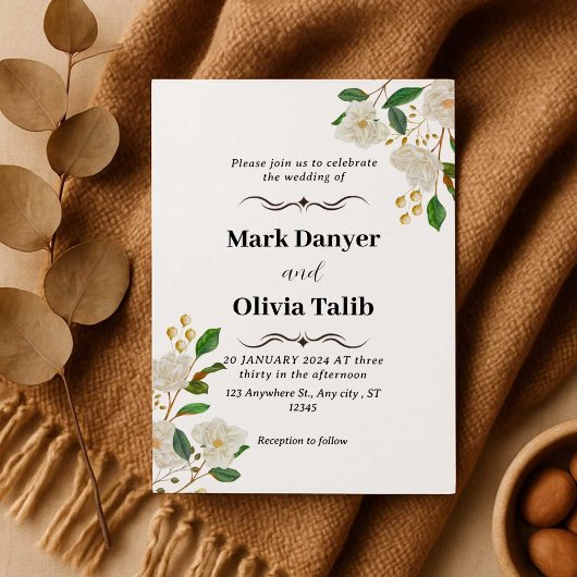 Floral Wedding Invitation Custom Roos Design Kaart