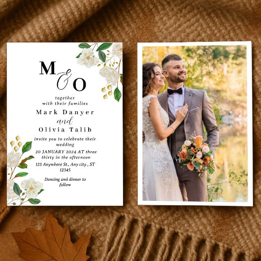 Floral Wedding Invitation Custom Roos Design Kaart