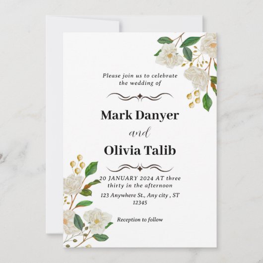 Floral Wedding Invitation Custom Roos Design Kaart (Voorkant)