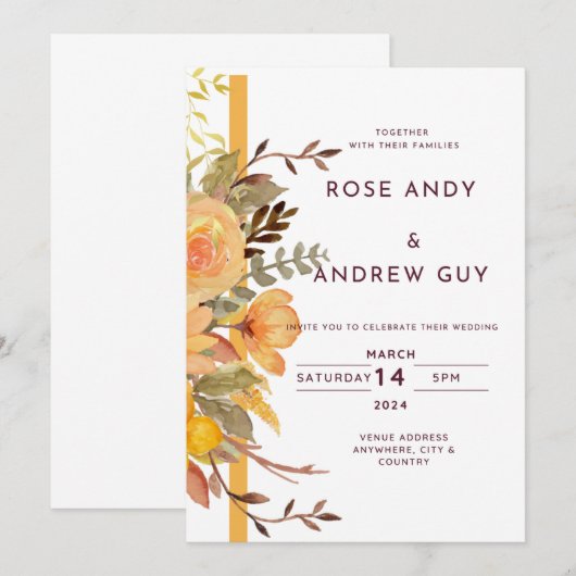 Floral Wedding Invitation, Digital Invitation Kaar Kaart (Voorkant / Achterkant)