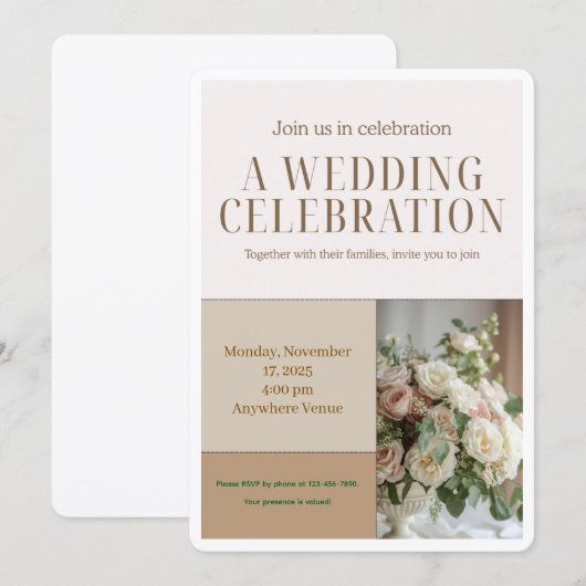 Floral Wedding Invitation-Elegant Botanical Design Kaart (Voorkant / Achterkant)