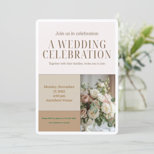 Floral Wedding Invitation-Elegant Botanical Design Kaart (Staand voorkant)