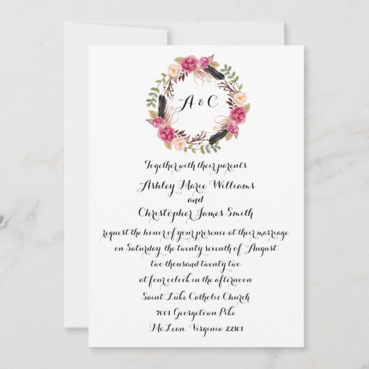 Floral Wedding Invitation Elegant Greenery Invite Kaart (Voorkant)