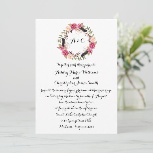 Floral Wedding Invitation Elegant Greenery Invite Kaart (Staand voorkant)