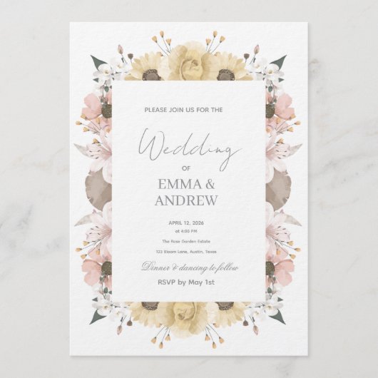 Floral Wedding Invitation – Elegant  Kaart (Voorkant)