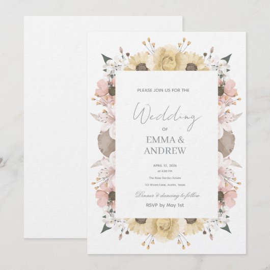 Floral Wedding Invitation – Elegant  Kaart (Voorkant / Achterkant)