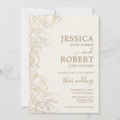 Floral Wedding Invitation - Gold Ivory Black Kaart (Voorkant)