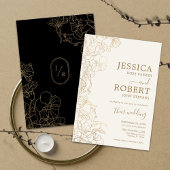 Floral Wedding Invitation - Gold Ivory Black Kaart
