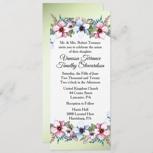 Floral Wedding Invitation Green Kaart (Voorkant / Achterkant)