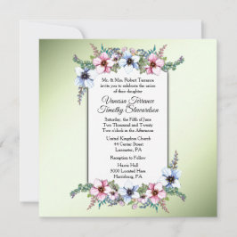 Floral Wedding Invitation Green Kaart