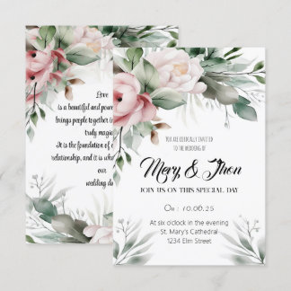 Floral Wedding Invitation Green Tones Kaart