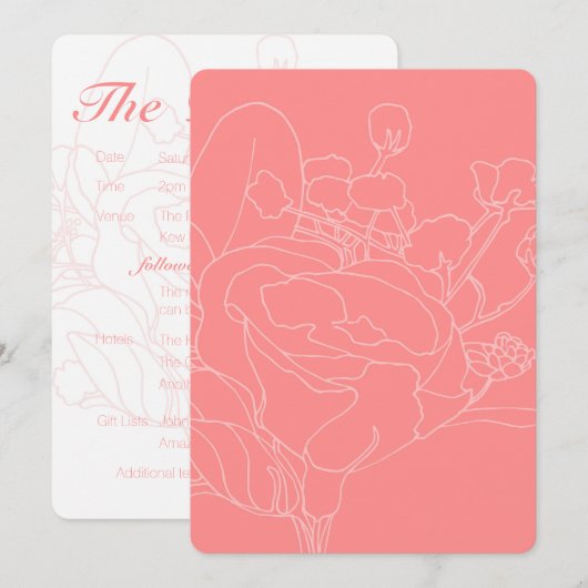 Floral Wedding Invitation Insert (Coral) Kaart (Voorkant / Achterkant)