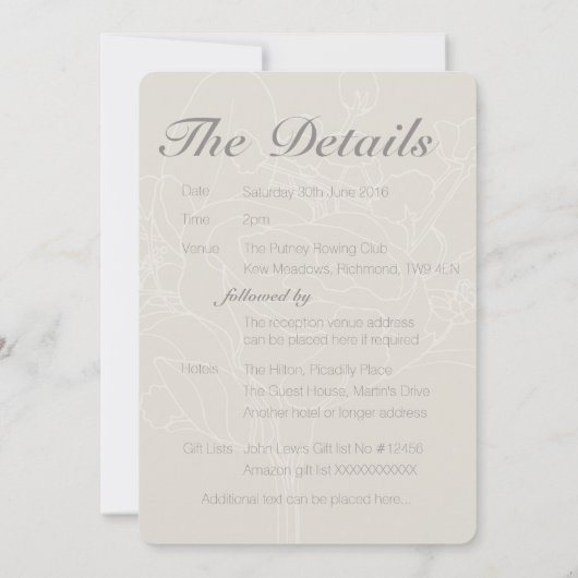 Floral Wedding Invitation Insert (natuurlijk) Kaart (Achterkant)