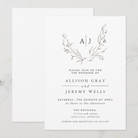 Floral Wedding Invitation Kaart (Voorkant / Achterkant)