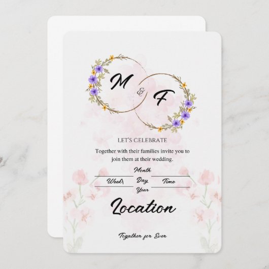 Floral Wedding Invitation Kaart (Voorkant / Achterkant)