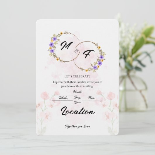 Floral Wedding Invitation Kaart (Staand voorkant)