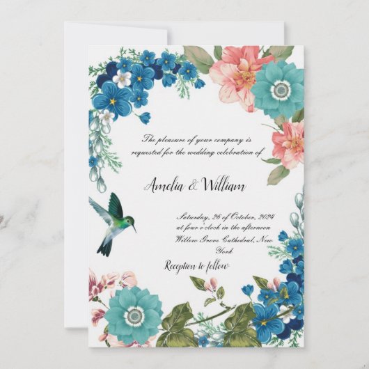 Floral Wedding Invitation Kaart (Voorkant)