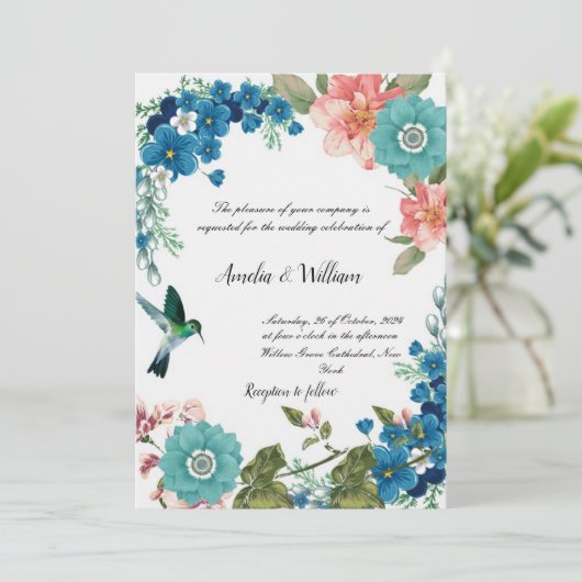 Floral Wedding Invitation Kaart (Staand voorkant)