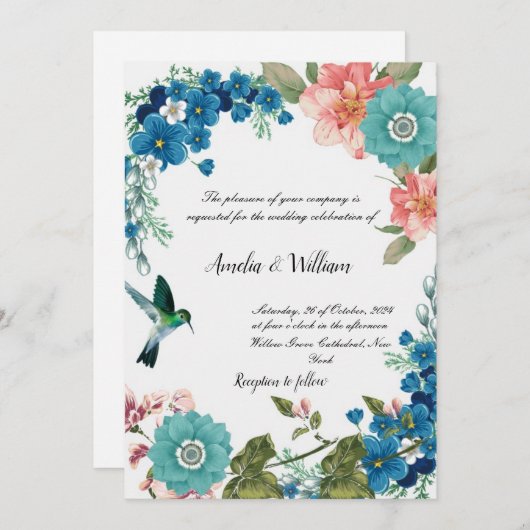 Floral Wedding Invitation Kaart (Voorkant / Achterkant)