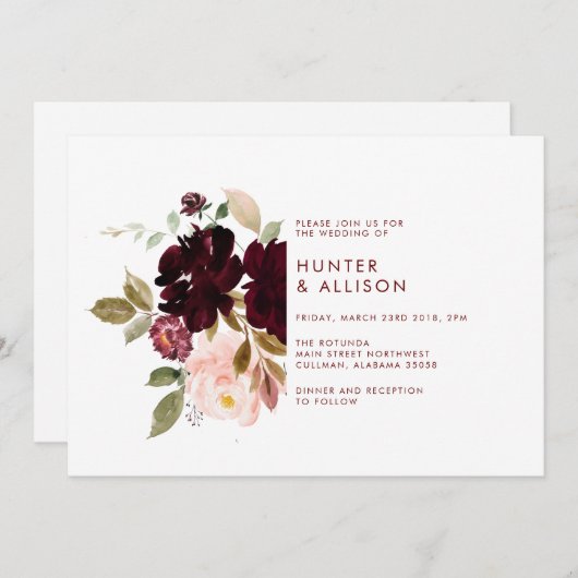 Floral Wedding Invitation Kaart (Voorkant / Achterkant)