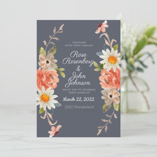 Floral Wedding Invitation Kaart (Staand voorkant)