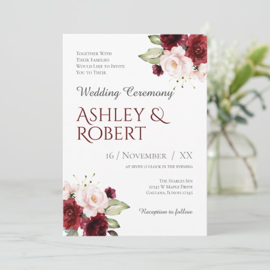 Floral Wedding Invitation Kaart (Staand voorkant)