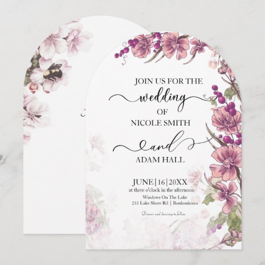 Floral Wedding Invitation Kaart (Voorkant / Achterkant)