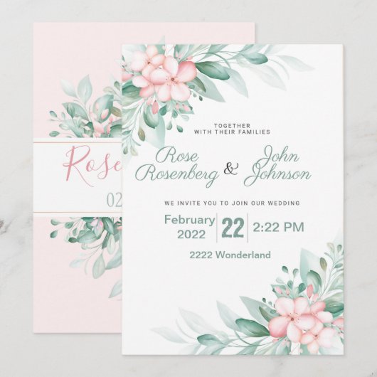 Floral Wedding Invitation Kaart (Voorkant / Achterkant)