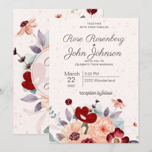 Floral Wedding Invitation Kaart (Voorkant / Achterkant)