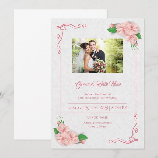 Floral Wedding Invitation Kaart (Voorkant / Achterkant)