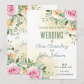 Floral Wedding Invitation Kaart (Voorkant / Achterkant)
