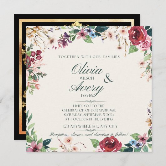 Floral Wedding Invitation Kaart (Voorkant / Achterkant)