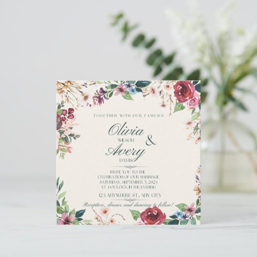 Floral Wedding Invitation Kaart (Staand voorkant)