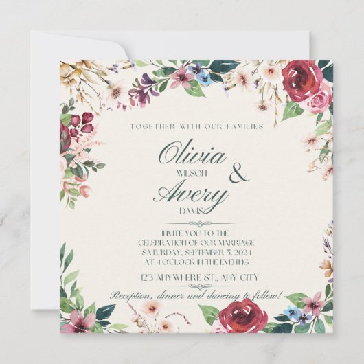 Floral Wedding Invitation Kaart (Voorkant)
