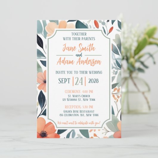 Floral Wedding Invitation Kaart (Staand voorkant)
