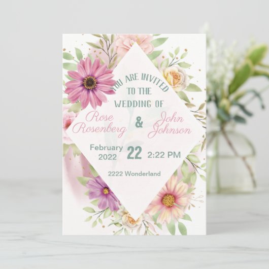Floral Wedding Invitation Kaart (Staand voorkant)