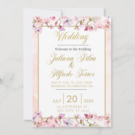 Floral Wedding Invitation Kaart (Voorkant)