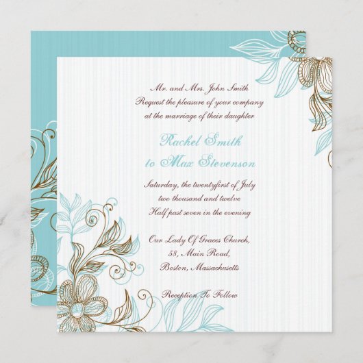 Floral Wedding Invitation Kaart (Voorkant / Achterkant)