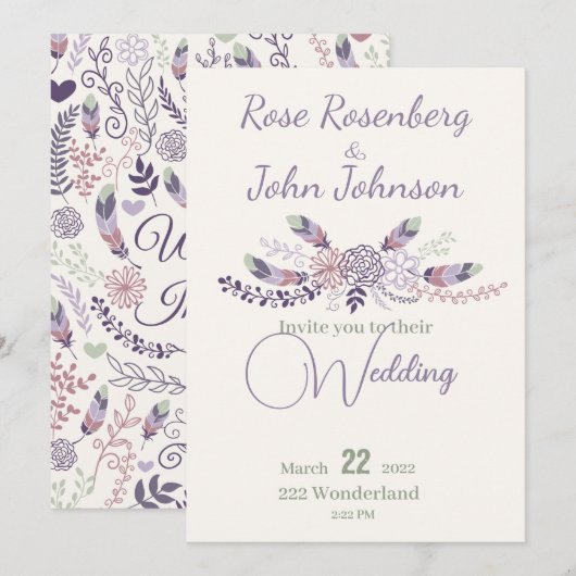 Floral Wedding Invitation Kaart (Voorkant / Achterkant)