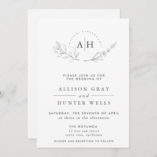 Floral Wedding Invitation Kaart (Voorkant / Achterkant)