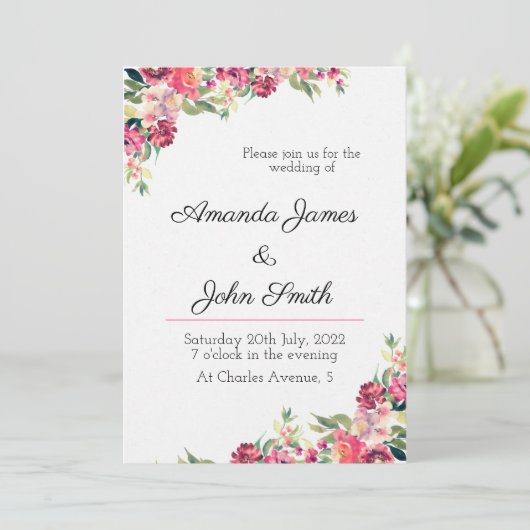 Floral Wedding Invitation Kaart (Staand voorkant)