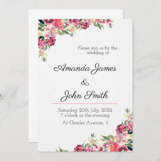 Floral Wedding Invitation Kaart (Voorkant / Achterkant)