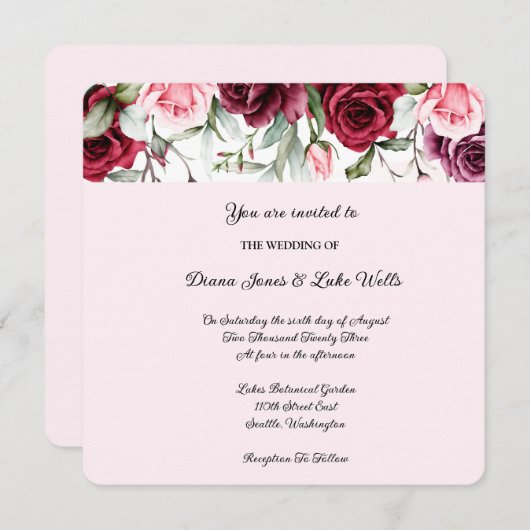 Floral Wedding Invitation Kaart (Voorkant / Achterkant)