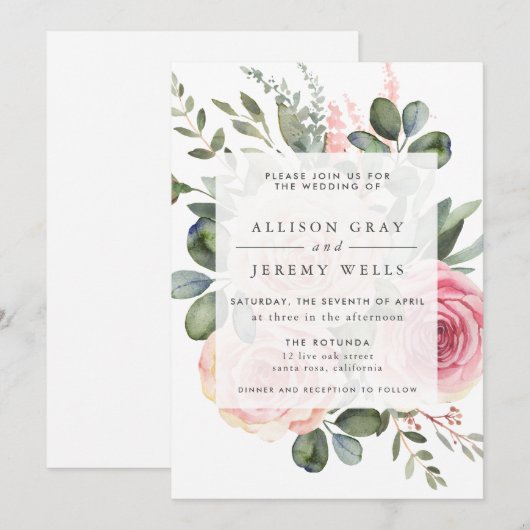 Floral Wedding Invitation Kaart (Voorkant / Achterkant)