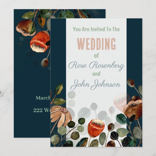 Floral Wedding Invitation Kaart (Voorkant / Achterkant)