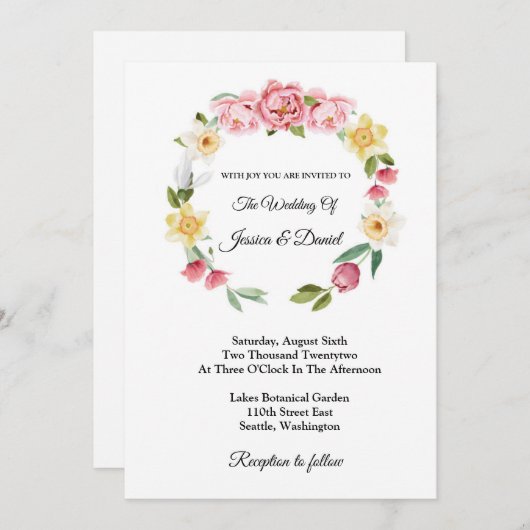 Floral Wedding Invitation Kaart (Voorkant / Achterkant)