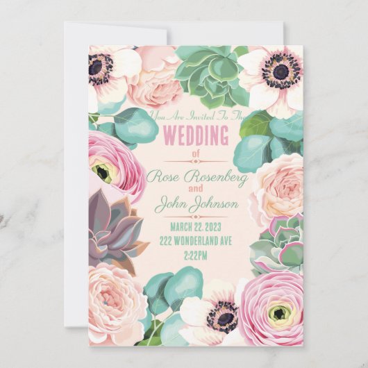 Floral Wedding Invitation Kaart (Voorkant)