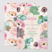 Floral Wedding Invitation Kaart (Voorkant / Achterkant)